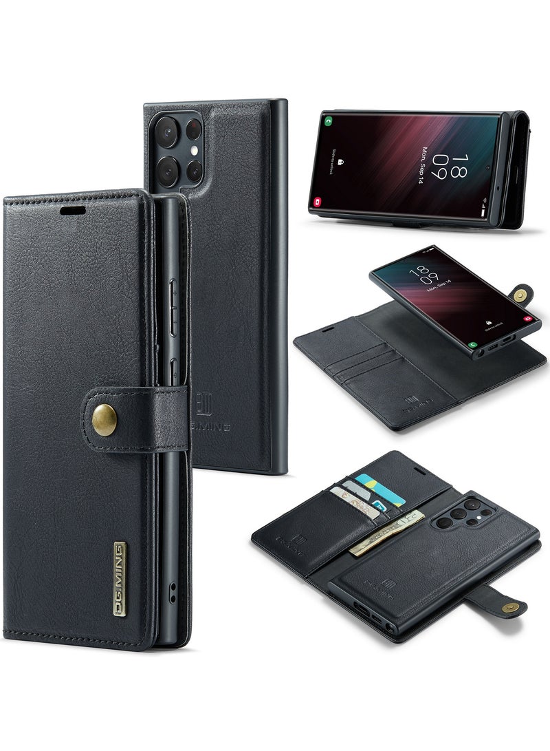 DGMING CaseMe Samsung Galaxy S23 Ultra 5G DG.MING Crazy Horse Texture Detachable Magnetic Leather Case - Black - Image 1