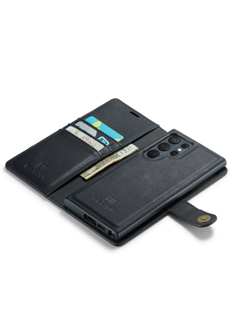 DGMING CaseMe Samsung Galaxy S23 Ultra 5G DG.MING Crazy Horse Texture Detachable Magnetic Leather Case - Black - Image 2