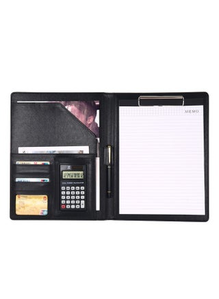 Padfolio Folder Clipboard, Professional Leather Office Conference Executive Business Portfolio Case with Document Sleeve A4 Size Clipboard, Card Holders, calculator, Black - pzsku/Z871CA5C9CB7E76E48652Z/45/1746721989/5d8227e8-c639-4106-9bbb-1d8f96e1c50d