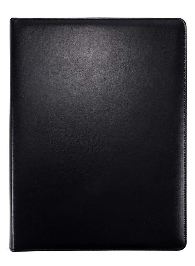 Padfolio Folder Clipboard, Professional Leather Office Conference Executive Business Portfolio Case with Document Sleeve A4 Size Clipboard, Card Holders, calculator, Black
