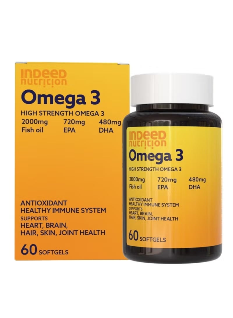 Indeed Nutrition Supreme Omega 3 2000mg Fish Oil 60 Softgels | High Strength EPA 720mg DHA 480mg | Heart Brain Eye Joint Support - Image 1