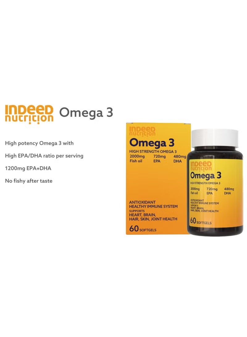 Indeed Nutrition Supreme Omega 3 2000mg Fish Oil 60 Softgels | High Strength EPA 720mg DHA 480mg | Heart Brain Eye Joint Support - Image 2