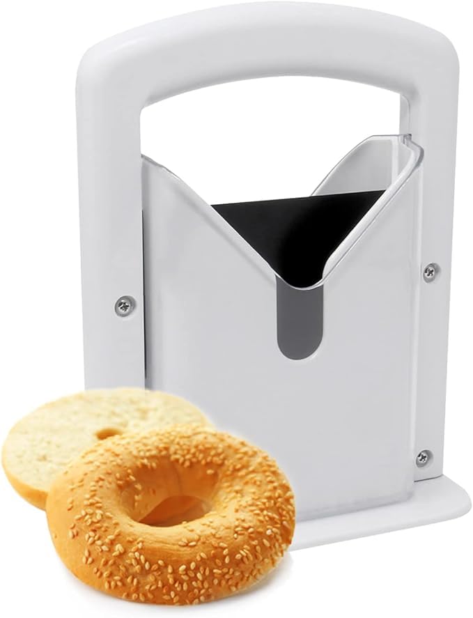 BREAD CUTTER STAINLESS STEEL BLADEPERFECT FOR BAGEL CUTTERBAGEL SLICER WITH SAFETY HANDLEBAGEL SLICING TOOLS DOUGH CUT FRAME KITCHEN TOOL BREAD SLICER FITS BAGELS