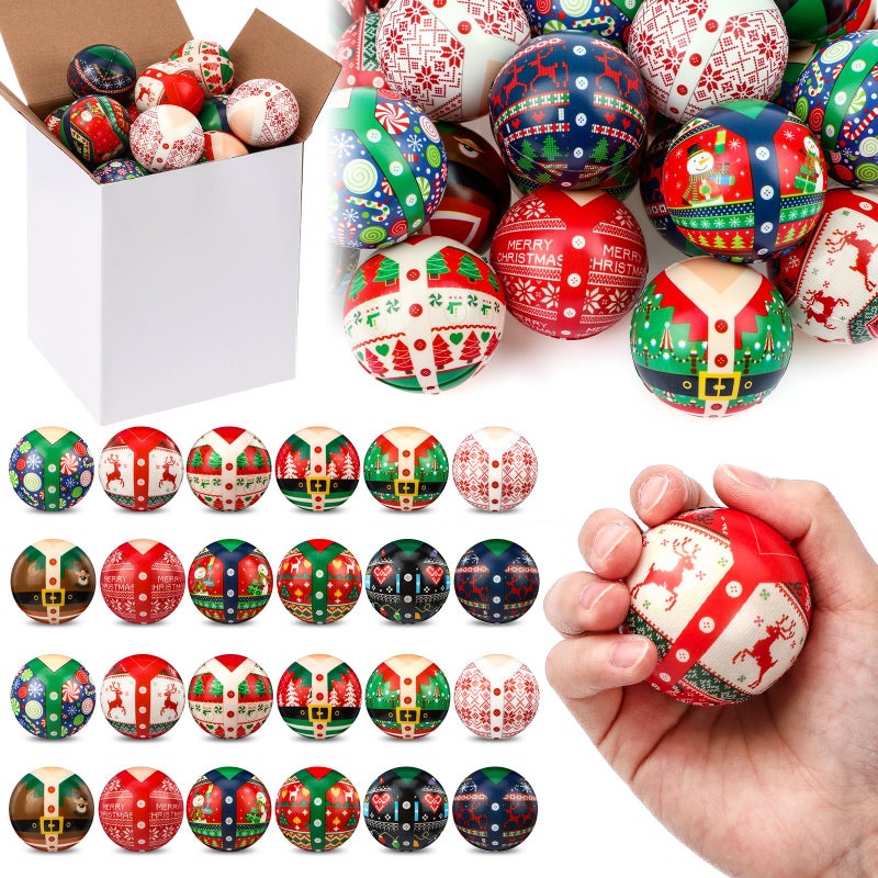 JellyArch 48 Pcs Christmas Ugly Sweater Stress Balls Bulk 2 Inch Christmas Foam PU Squeeze Balls Mini Stress Relief Toys Xmas Party Favors Goodie Bag Fillers Stocking Stuffer Gifts - Image 3