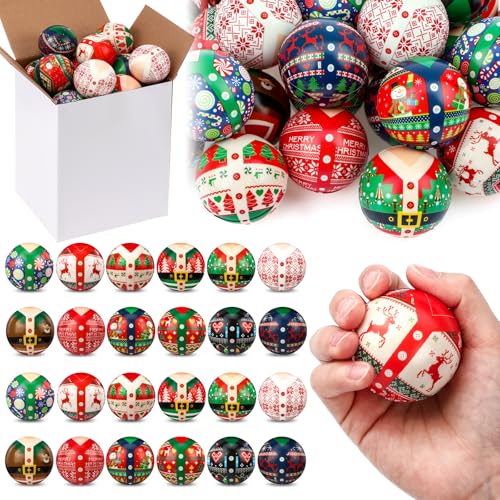 JellyArch 48 Pcs Christmas Ugly Sweater Stress Balls Bulk 2 Inch Christmas Foam PU Squeeze Balls Mini Stress Relief Toys Xmas Party Favors Goodie Bag Fillers Stocking Stuffer Gifts - Image 1
