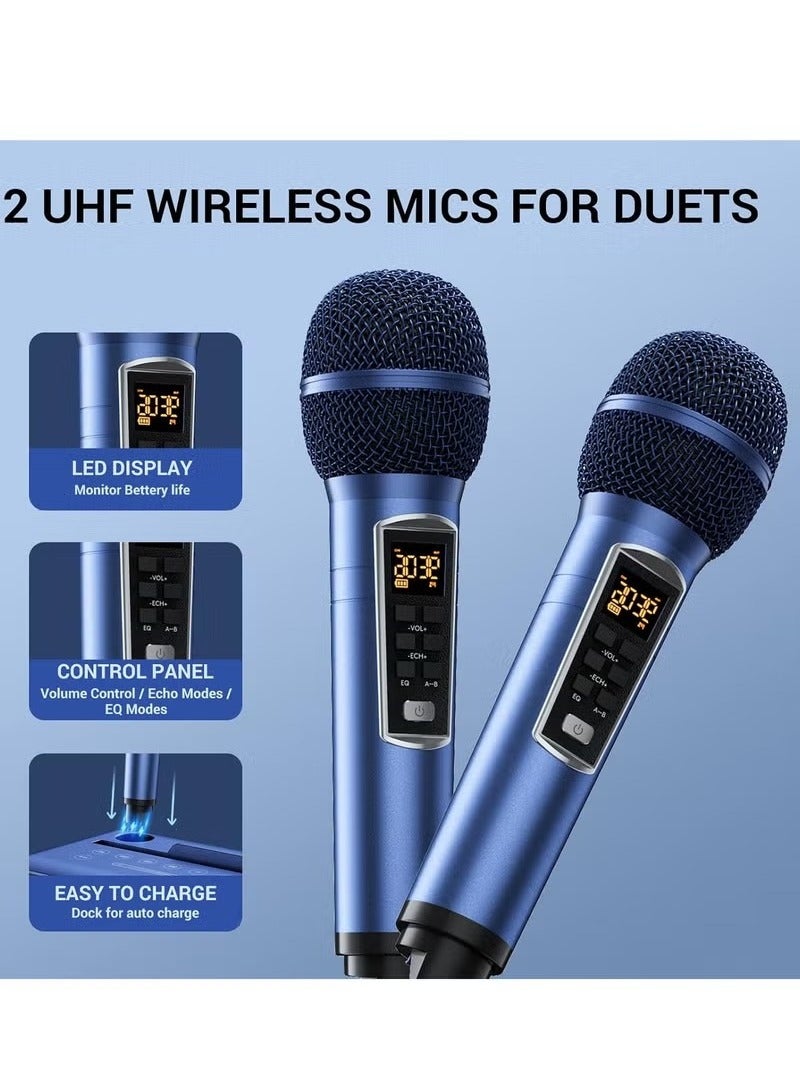 Karaoke Machine for Adults & Kids, Rechargeabl Portable Speaker with 2 UHF Wireless Microphones,Supports AUX/USB/Type C/TF Card/Bluetooth,PA System for Home, Party, Outdoors&Indoors Activities  - Image 2