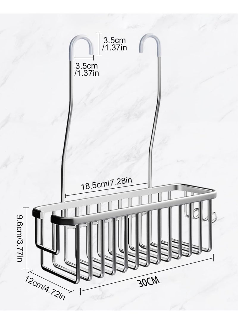 SYOSI Hanging Shower Shelf, No Drilling Shampoo Holder for Bathroom, Stainless Steel Shower Basket, Wall-Mounted Organizer for Shower Storage, Silver - Image 2