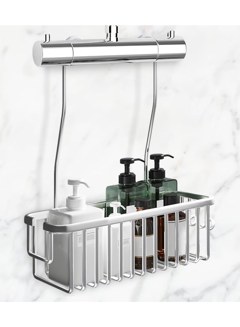 SYOSI Hanging Shower Shelf, No Drilling Shampoo Holder for Bathroom, Stainless Steel Shower Basket, Wall-Mounted Organizer for Shower Storage, Silver - Image 1