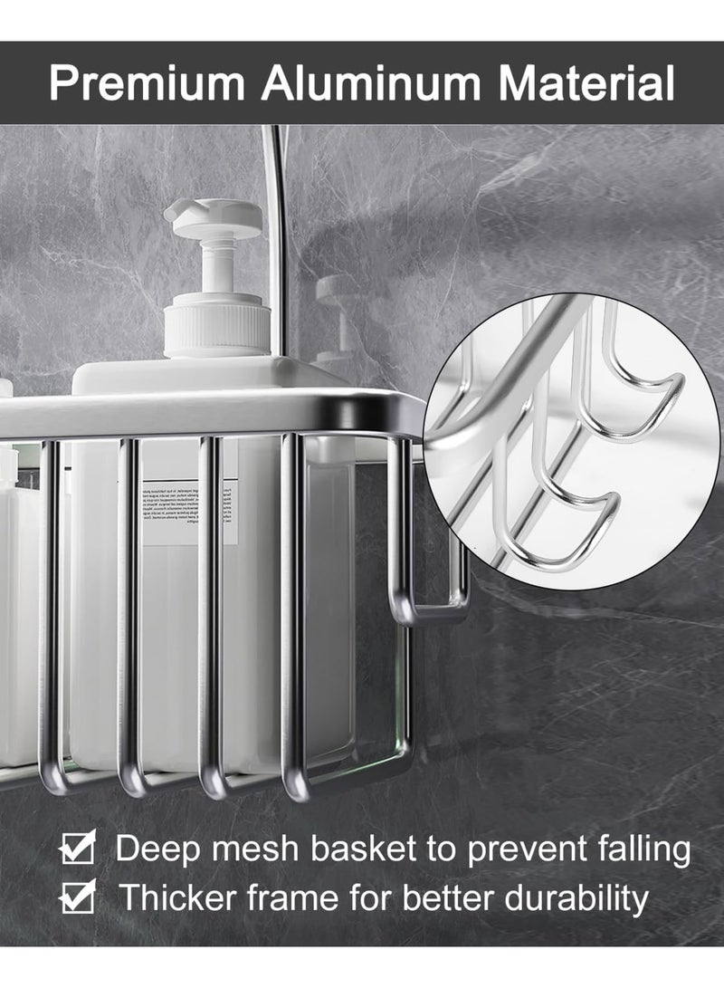 SYOSI Hanging Shower Shelf, No Drilling Shampoo Holder for Bathroom, Stainless Steel Shower Basket, Wall-Mounted Organizer for Shower Storage, Silver - Image 5