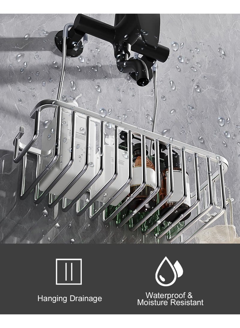 SYOSI Hanging Shower Shelf, No Drilling Shampoo Holder for Bathroom, Stainless Steel Shower Basket, Wall-Mounted Organizer for Shower Storage, Silver - Image 4