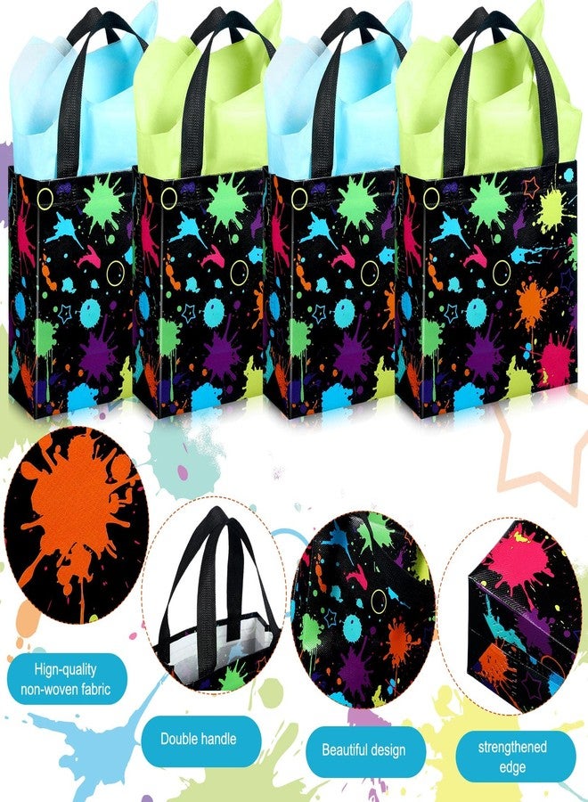 Sanwuta 24 Pieces Glow Neon Favor Bags with Tissue Paper Glow in The Dark Party Supplies No Woven Neon Birthday Gift Goody Candy Bags for Glowing Party Decoration(7.9x3.2x7.9 Inch) - Image 3