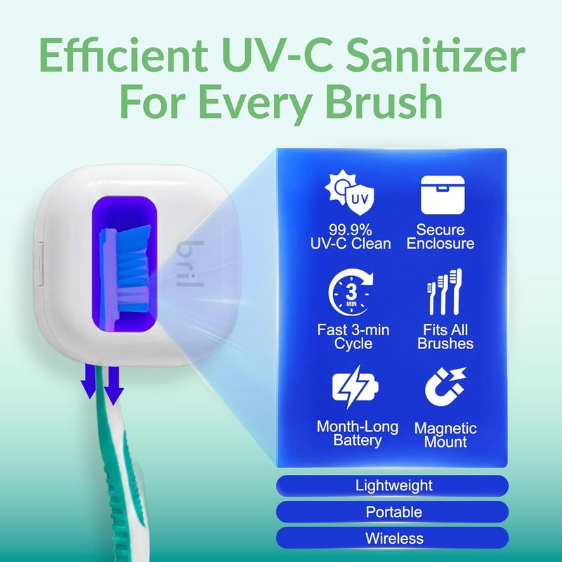 Bril UV-C Toothbrush Sanitizer Portable Sterilizer Cover Holder and Case for Any Size Toothbrush - White - Image 2