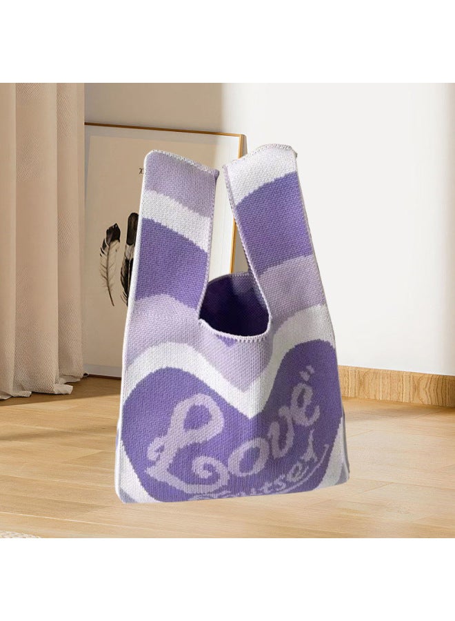 Xipu Cute Panda Knitted Handbag National Trendy Cartoon Wool Women's Bag Wrist Bag Summer Fashion Korean-style All-match-Color:Purple-Love - Image 1