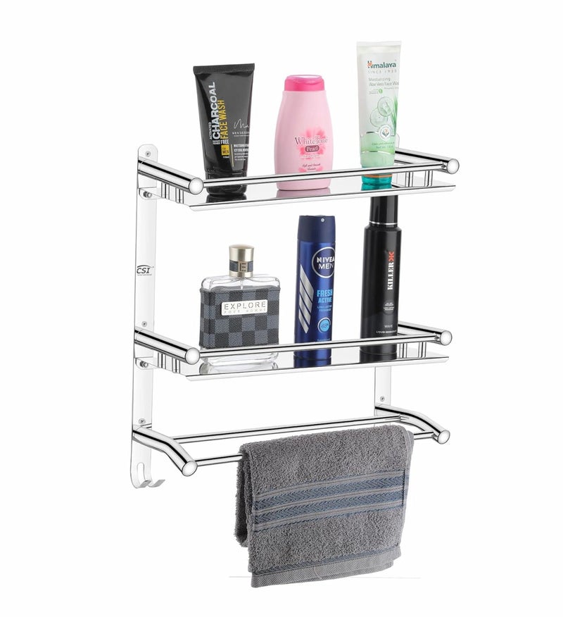 Filox HIgh Multi use Rack Stainless Steel Bathroom ShelfKitchen Shelf with Wall Storage Organizer Triple Shelf - Image 1