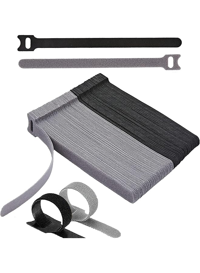 erorex Reusable 5 Inch Adjustable Cable Ties With Fastening Straps 30 Ultra Fine Fiber Cloth Cable Hook And Loop Ties Grey Black - Image 1