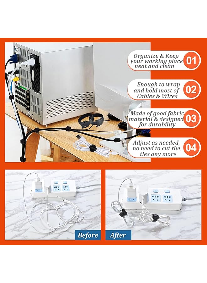 erorex Reusable 5 Inch Adjustable Cable Ties With Fastening Straps 30 Ultra Fine Fiber Cloth Cable Hook And Loop Ties Grey Black - Image 3