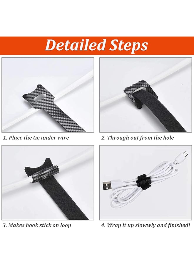 erorex Reusable 5 Inch Adjustable Cable Ties With Fastening Straps 30 Ultra Fine Fiber Cloth Cable Hook And Loop Ties Grey Black - Image 4