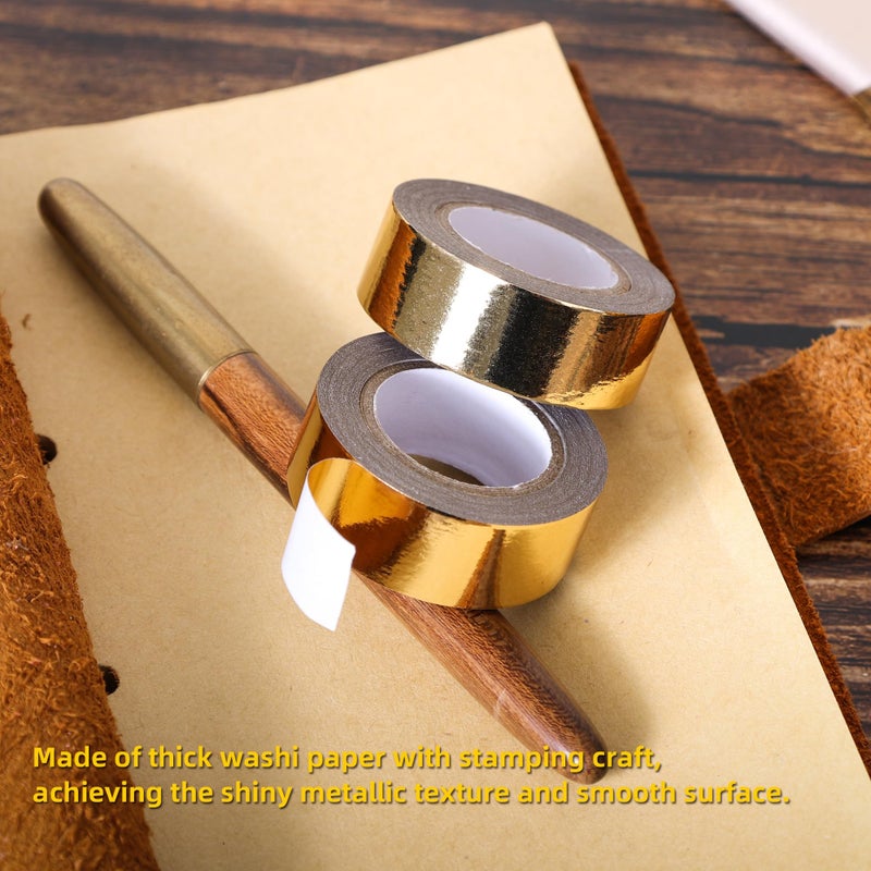 TSSART Solid Foil Washi Tape - Low Tack Self Adhesive Decorative Washi Tape Shiny Metallic Color - 3/5 Inch Wide and 66 FT Long Total, Gold - Image 3