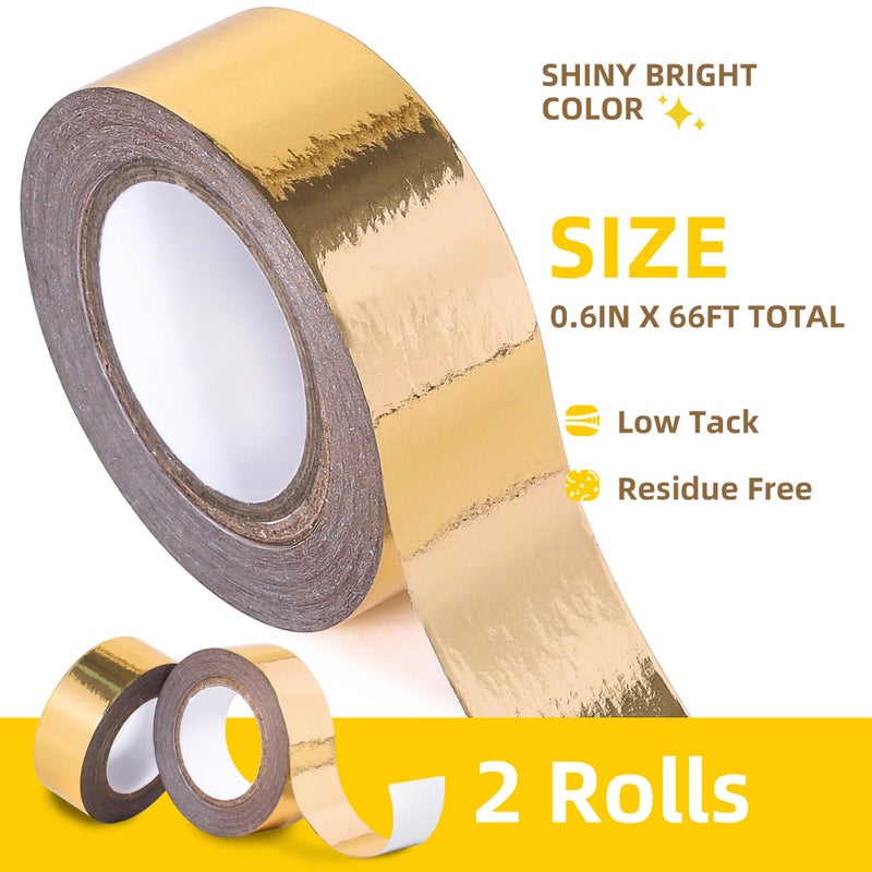 TSSART Solid Foil Washi Tape - Low Tack Self Adhesive Decorative Washi Tape Shiny Metallic Color - 3/5 Inch Wide and 66 FT Long Total, Gold - Image 2