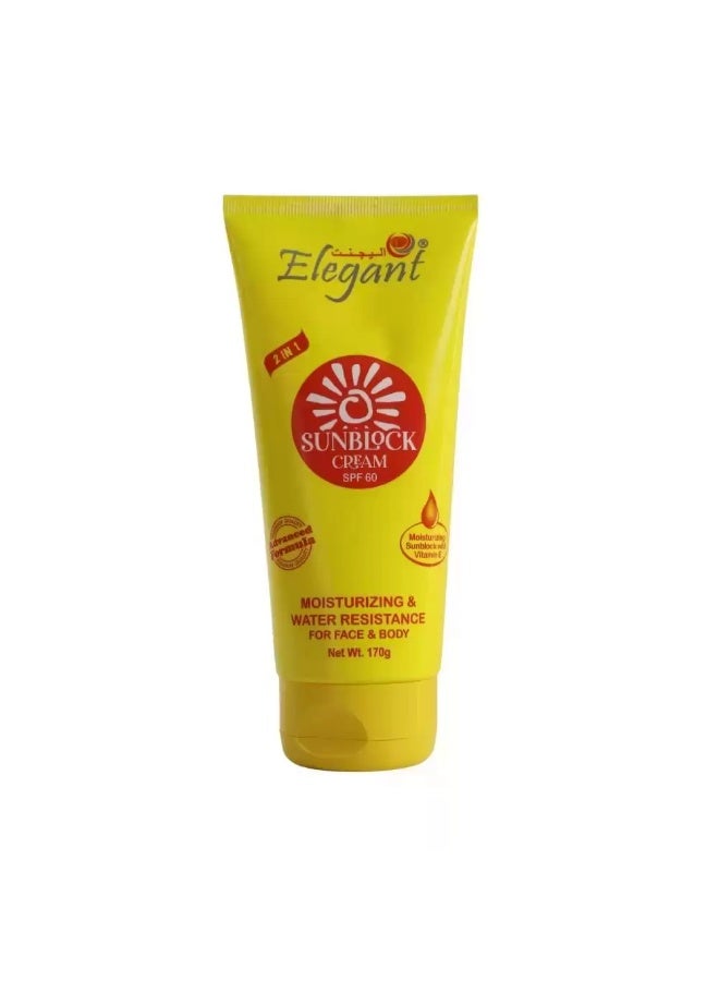 Elegant 2 in 1 Sunblock Cream SPF 60 Moisturizing And Water Resistance For Face And Body- 170gms - Image 1