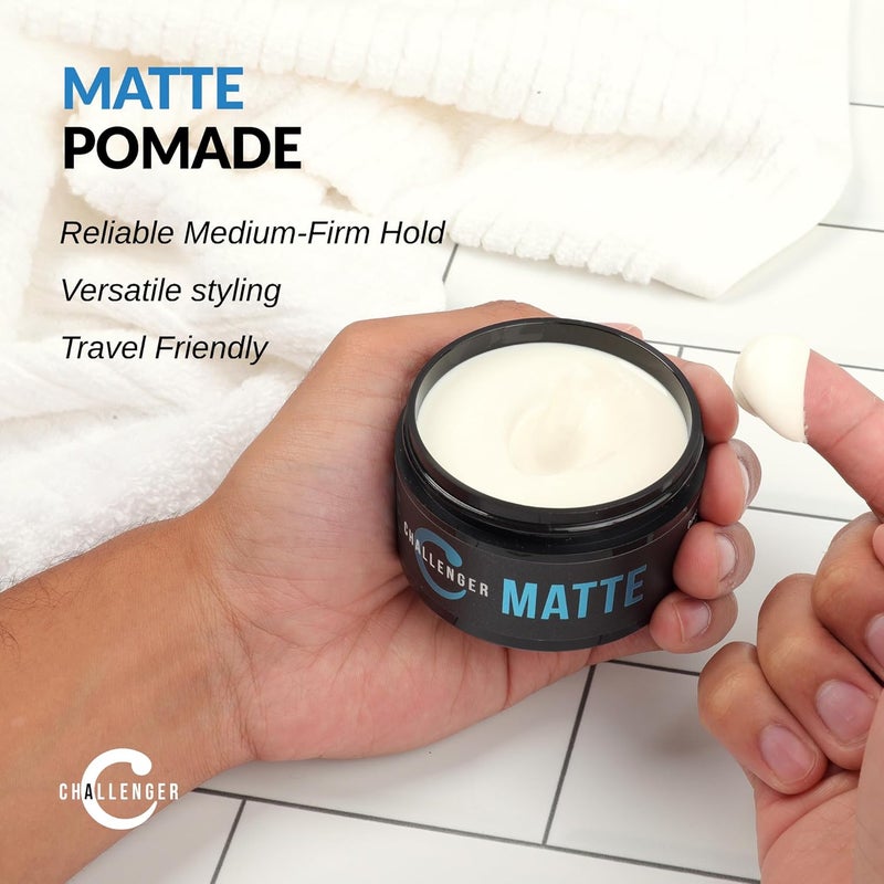 Challenger Men’s Matte Cream Pomade, Combo | Natural Finish, Clean & Subtle Scent | Medium Firm Hold | Best Water Based Hair Styling Paste, Wax, Fiber, Clay, Gel All In One - Image 4