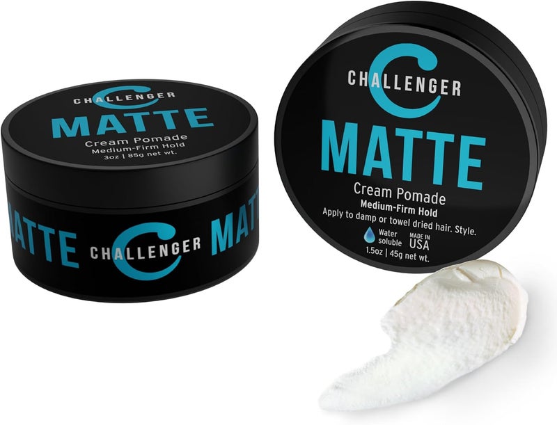 Challenger Men’s Matte Cream Pomade, Combo | Natural Finish, Clean & Subtle Scent | Medium Firm Hold | Best Water Based Hair Styling Paste, Wax, Fiber, Clay, Gel All In One - Image 1