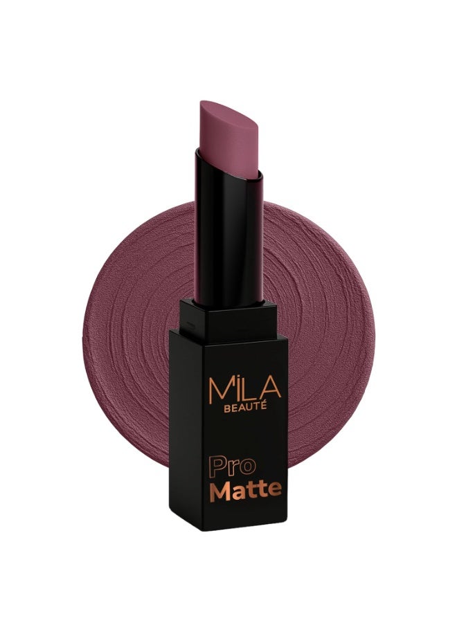 ميلا بيوتي أحمر الشفاه "ميلا بوتيه برو مات" (Mila Beauté Pro Matte) | لون غني وعالي التركيز يدوم طويلاً | لمسة نهائية شبه مطفأة (Semi-Matte) | تركيبة خفيفة الوزن | تغطية مثالية بمسحة واحدة | لون شفاه فاخر | الدرجة - (Anuradha، 4.2 جم) - Image 1