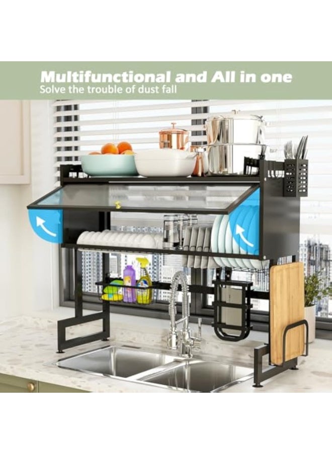 Apexll 3-Tier Over Sink Dish Drying Rack, Dish Drying Rack, Space-Saving Large Capacity Kitchen Organizer with Cover, Baskets, Utensil Holder, Black  - Image 2
