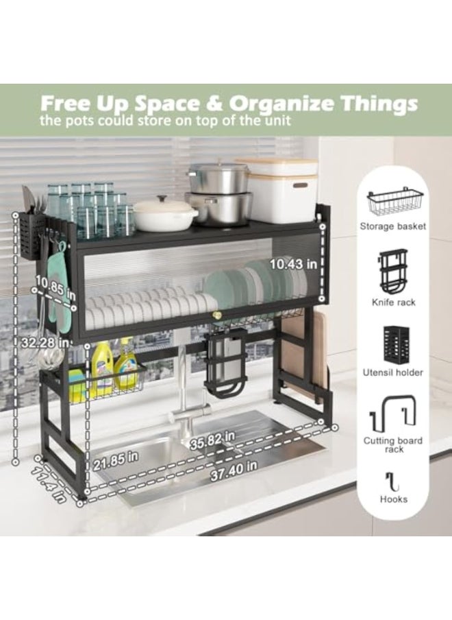 Apexll 3-Tier Over Sink Dish Drying Rack, Dish Drying Rack, Space-Saving Large Capacity Kitchen Organizer with Cover, Baskets, Utensil Holder, Black  - Image 4