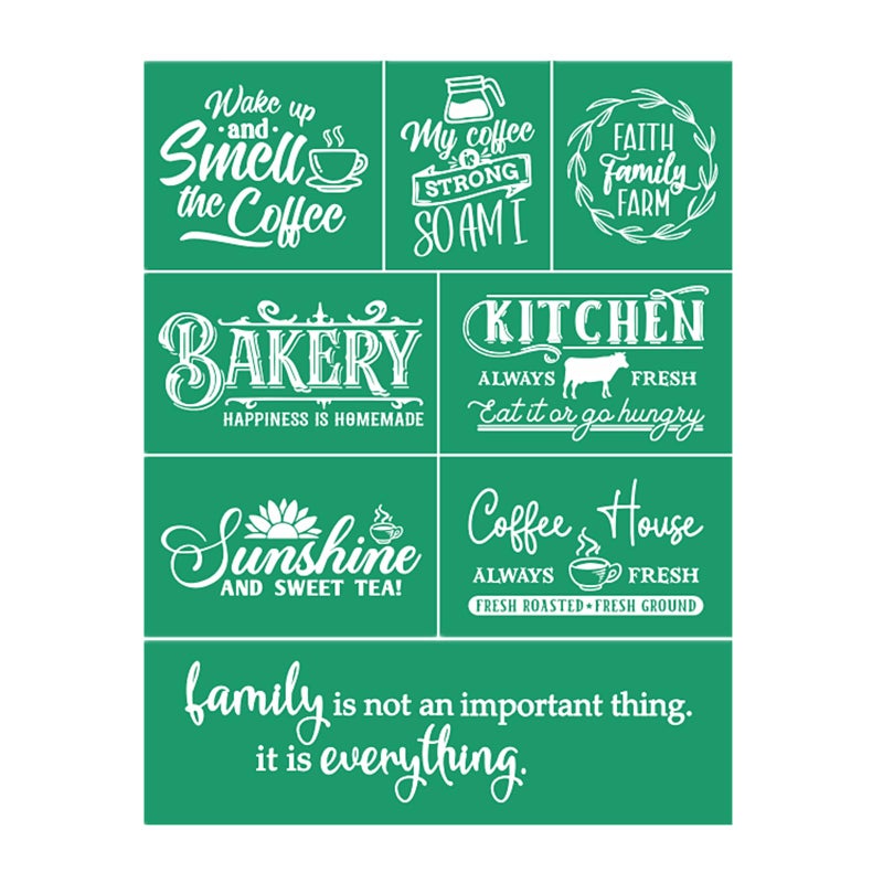 JAJADO Farmhouse Kitchen Silk Screen Stencil Reusable Self Adhesive Stencil Coffee Quotes Homemade Bakery Farmhouse Sign Making Burning Stencils for Painting On WoodCeramicFabric Art Craft 85x11 - Image 3