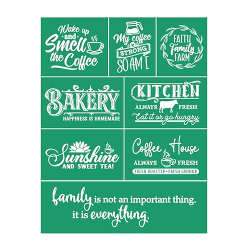 JAJADO Farmhouse Kitchen Silk Screen Stencil Reusable Self Adhesive Stencil Coffee Quotes Homemade Bakery Farmhouse Sign Making Burning Stencils for Painting On WoodCeramicFabric Art Craft 85x11 - Image 1