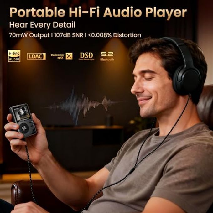 HIFI WALKER H2 Hifi Mp3 Player With Bluetooth 5.2, Lossless Dsd Flac Player, Digital Audio Player Hi Res Portable Music Dap Player With 64Gb Micro Sd Card, Support Up To 512Gb - Image 2