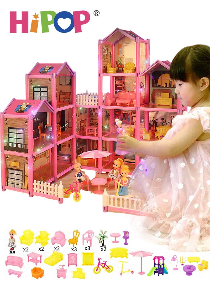 HIPOP DIY Doll House,Big Size 4 Floors 14 Rooms Castle House With Decorating Dollhouse Accessories And Furniture,DIY Building Toys  - Image 1