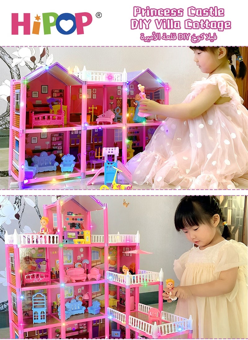 HIPOP DIY Doll House,Big Size 4 Floors 14 Rooms Castle House With Decorating Dollhouse Accessories And Furniture,DIY Building Toys  - Image 2