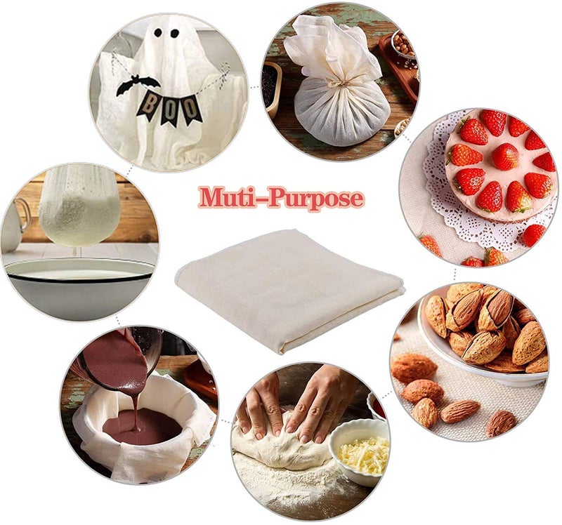 STAR WORK قماش موسلين لتصفية القطن غير المبيض، قماش جبن طبيعي فائق النعومة للتصفية قابل لإعادة الاستخدام، لصنع الجبن، الخبز، زينة الهالوين (1 متر × 3 متر) - Image 2