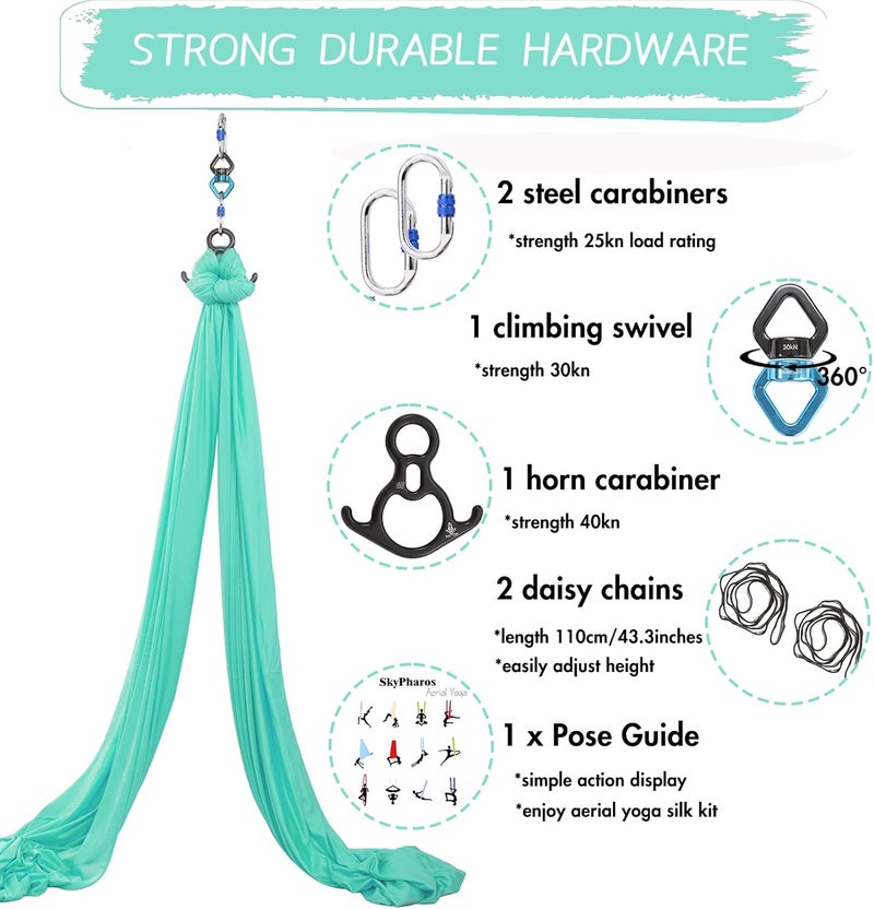 SKYPHAROS Aerial Silks Yoga Swing Set - 9/11 Yards Aerial Yoga Hammock Kit Anti-Gravity Flying for Fitness, Low/Non Stretch Nylon Tricot Fabric Hardware Included for Dance - Image 2