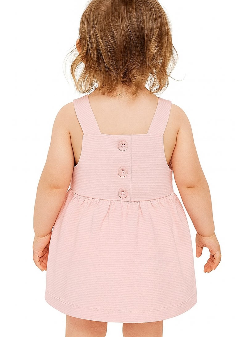 Smarties AE Baby Girl Pink Summer Dress with Bunny Embroidery | 12 - 18 Months | 100% Cotton Sleeveless Overall Style | Soft Floral Button Strap Dress | Perfect Baby Gift | - Image 5