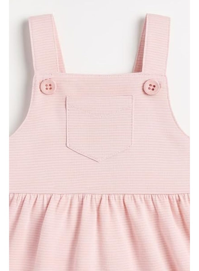 Smarties AE Baby Girls Pink Bunny Embroidered Pinafore Dress, 9-36 Months.  Cute bunny, duck, floral & butterfly embroidery with button straps, front pocket and gathered skirt. - Image 3