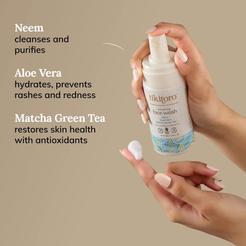 Tikitoro Teens Natural Bath Combo 100 Vegan with Nourishing Body Wash and Refreshing Facewash No Parabens Sulphates Age 11 300 ml x 1 100 ml x 1 - Image 3