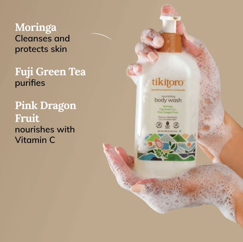 Tikitoro Teens Natural Bath Combo 100 Vegan with Nourishing Body Wash and Refreshing Facewash No Parabens Sulphates Age 11 300 ml x 1 100 ml x 1 - Image 2