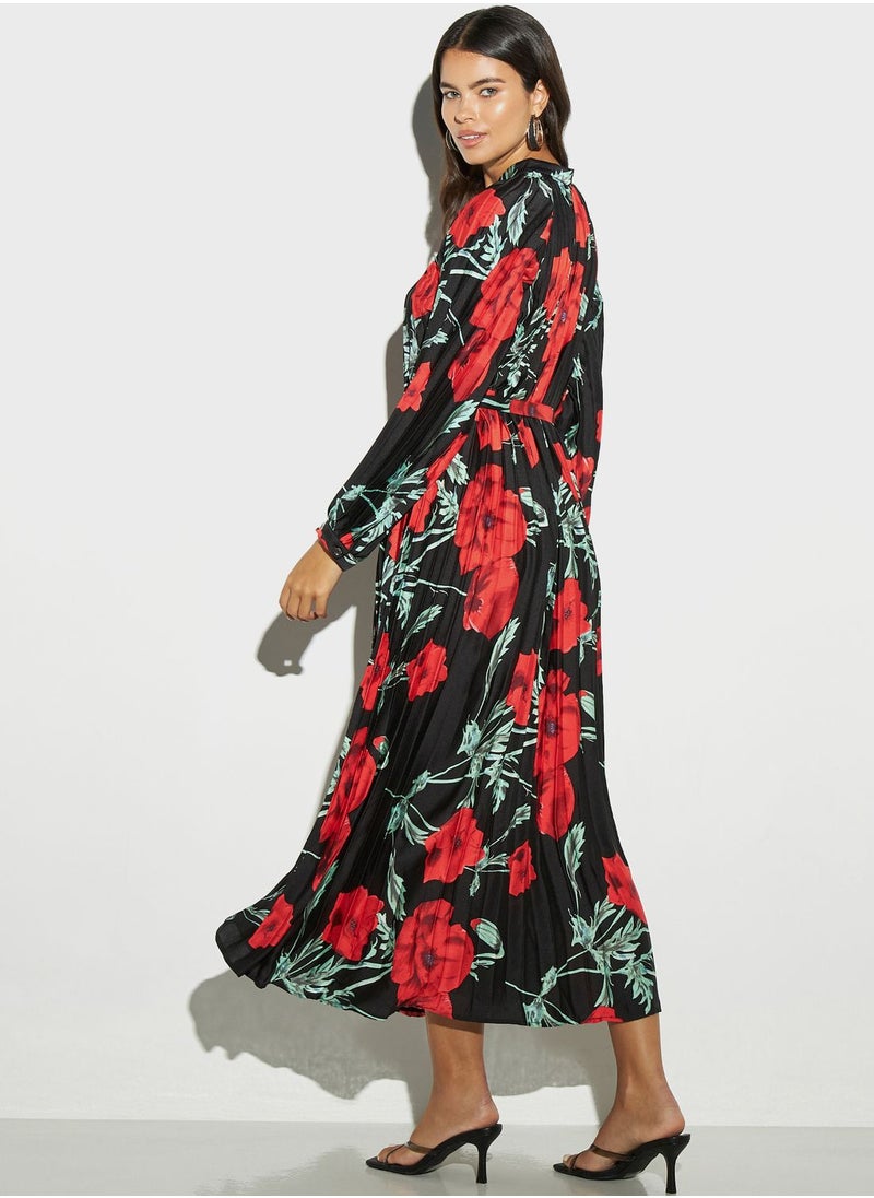 2Xtremz - Tie Detailed Button Down Floral Plisse Dress - Image 1