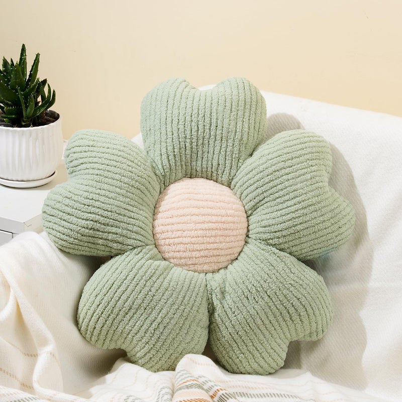 Sioloc Daisy Flower Pillow - Green Decorative Throw Pillow for Bed, Cute Flower Shaped Floor Cushion for Chair, Couch & Room Decor (15.7 Inch) - Image 1