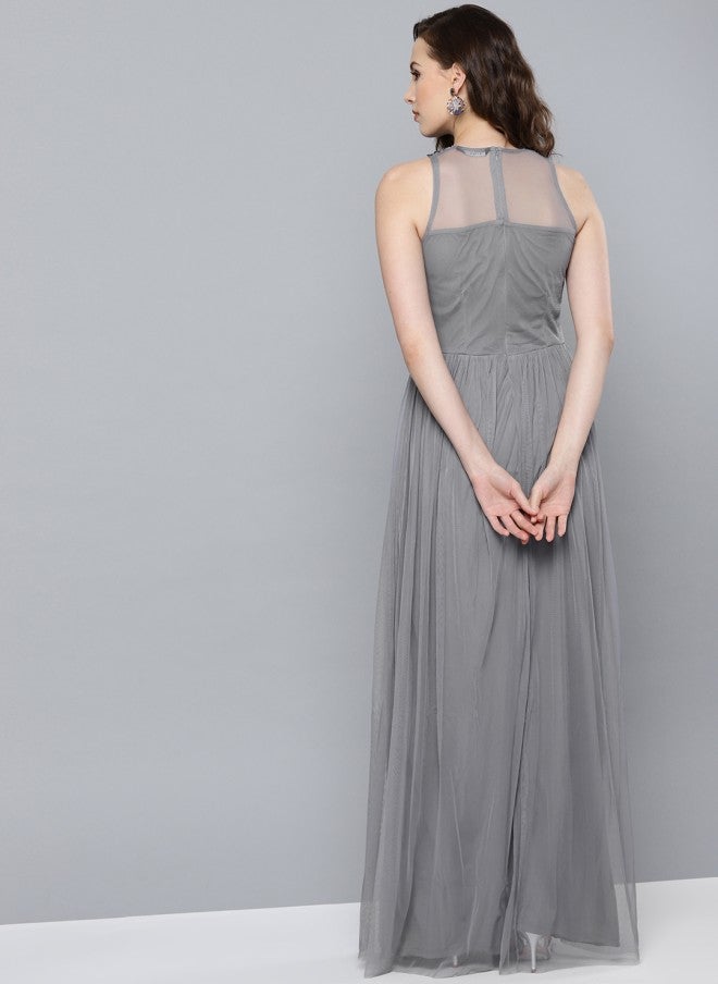 STREET 9 فستان ماكسي نسائي مزين باللون الرمادي - Image 4