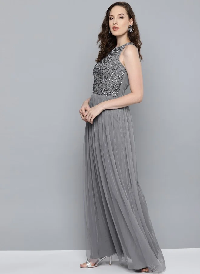 STREET 9 Grey Embellished Maxi Dress for Women