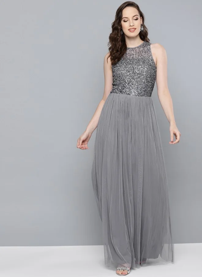 STREET 9 Grey Embellished Maxi Dress for Women