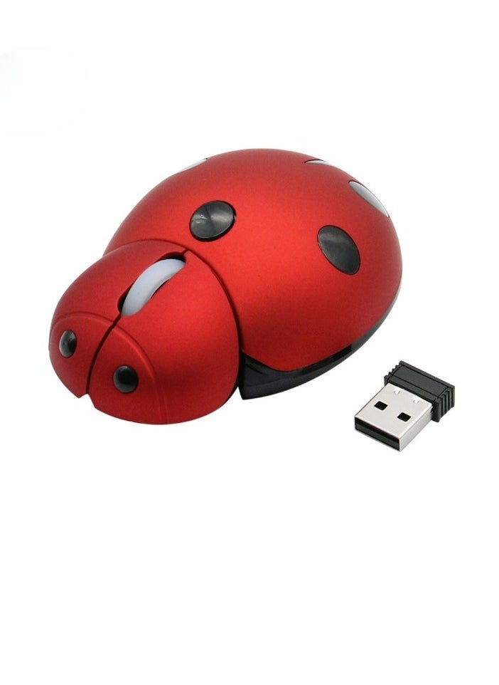 Generic Wireless Mouse, 2.4 Ghz Battery Operated Cute Animal Design Mouse, Portable Creative Ladybug Shape Laser Ergonomic Computer Mouse For Desktop Computer Laptop, (1pc, Red)  - Image 1