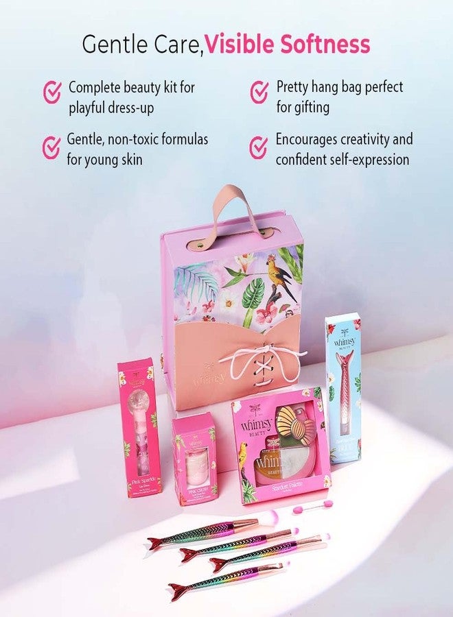 Whimsy Beauty Pretty Hang Bag Beauty Kit | Non-Toxic Beauty Set for Kids & Pre-Teens |Lip Gloss, Lip Tint, Eyeliner, Eyeshadow Palette, Mermaid Brushes & Puff Blender |Vegan & Cruelty-Free (Pack of 9) - Image 3