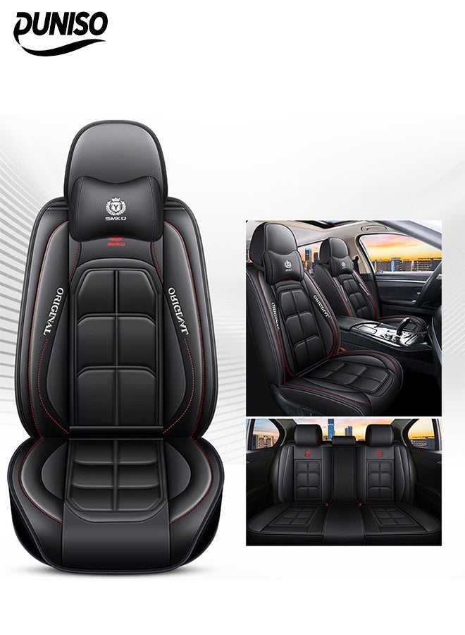 DUNISO Car Seat Cover, Universal Fully Wrapped Seat Cushion, Artificial Leather Car Backrest Seat Cover, Equipped With Headrest, Wear Resistant And Anti Slip, Suitable For All Seasons, Suitable For Most Car Seats - Image 1