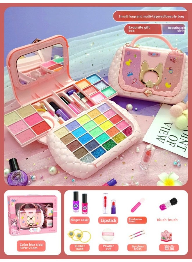 Customized Children's Cosmetics Toy Set Non-toxic Girl Birthday Gift Little Princess Makeup Box Painting Makeup Special-Color:Fashion (portable Shoulder Bag)-Beauty Bag - Image 1