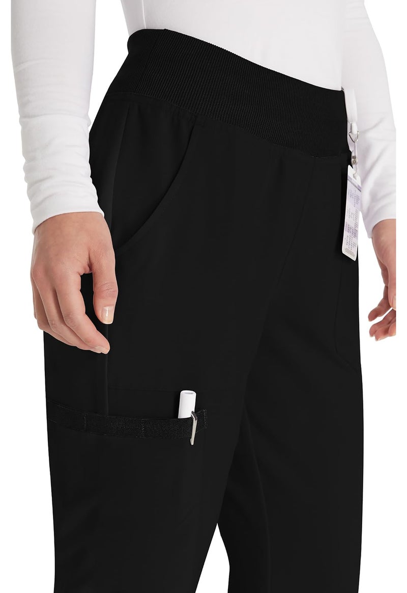 Dickies EDS Essentials Women Scrubs Pant Natural Rise Tapered Leg Pull-on DK005T, S Tall, Black - Image 2